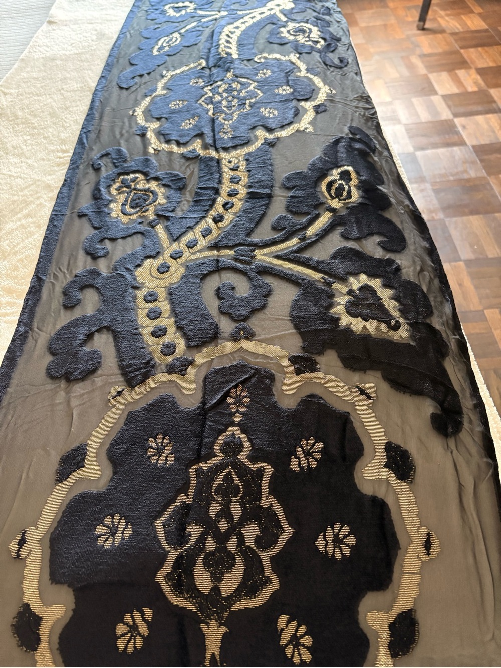 Luxury Embroidered Black  and Gold Shawl or Bedding accosdory